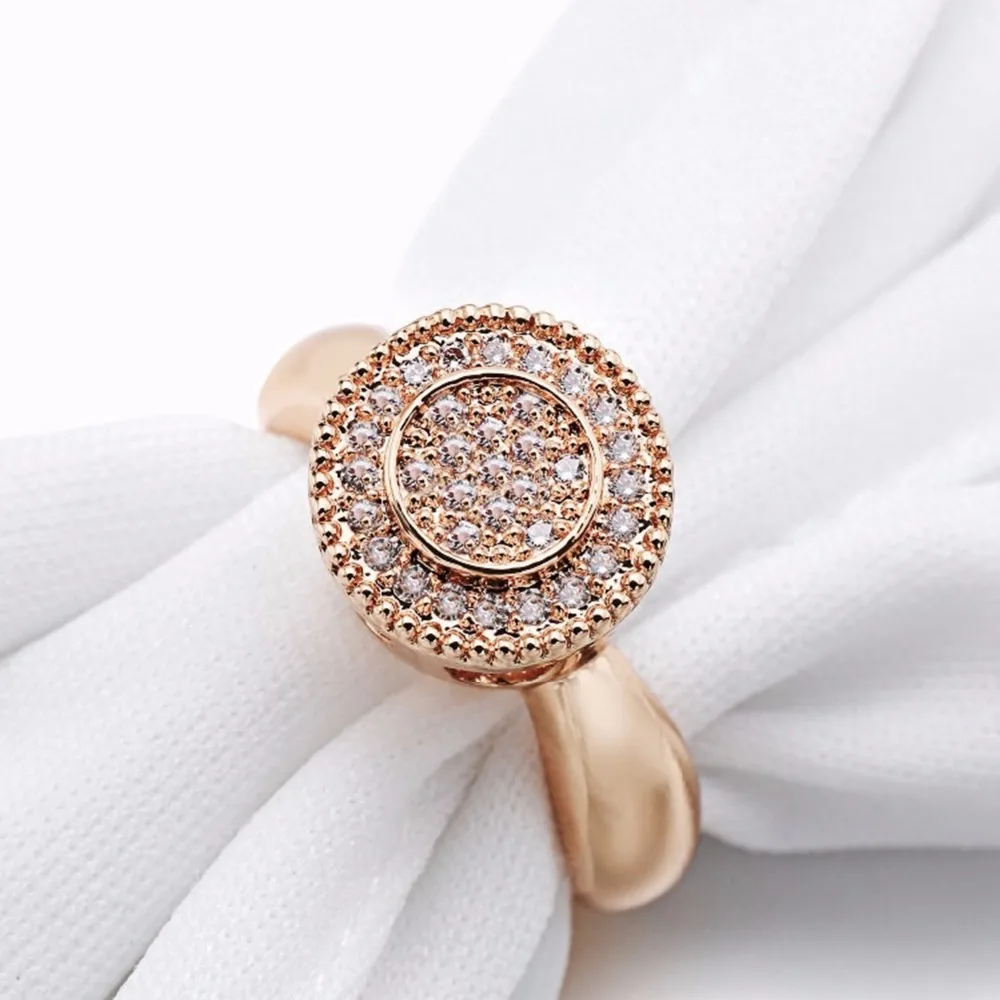 VANAXIN Cake Shape Rose/Gold/Silver Color Round Rings For Women Men Copper Ring With CZ Stones Free Gift Box Fashion Jewelry | Украшения и