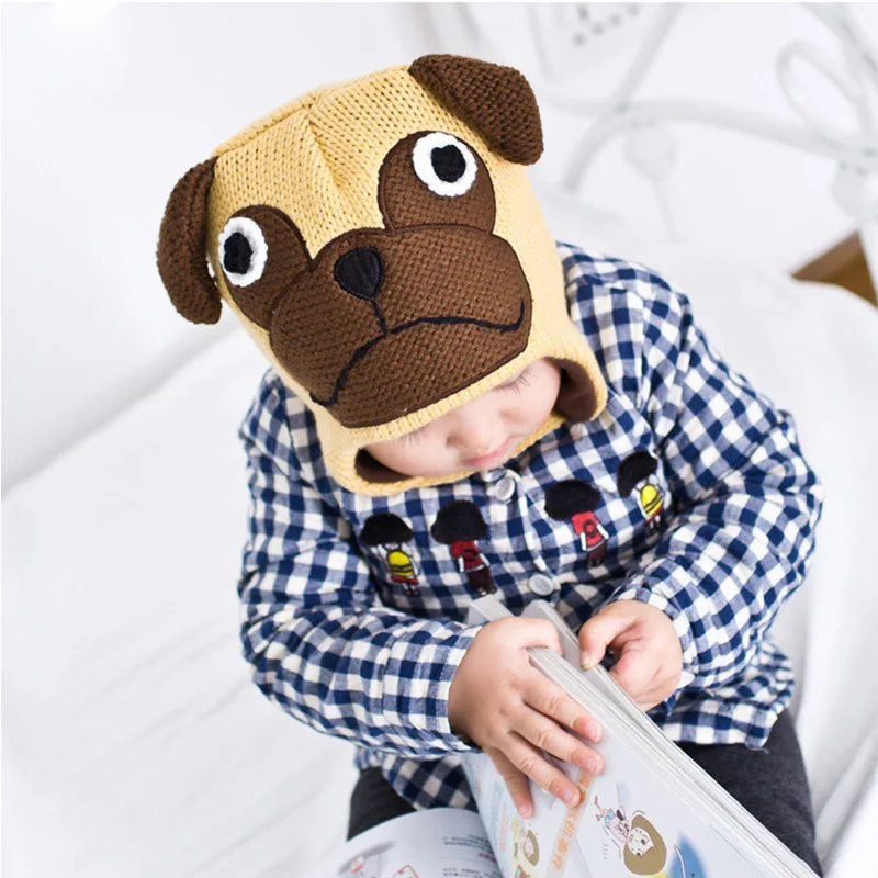 Зимняя детская шляпка с рисунком собаки теплая флисовая шапка капюшоном