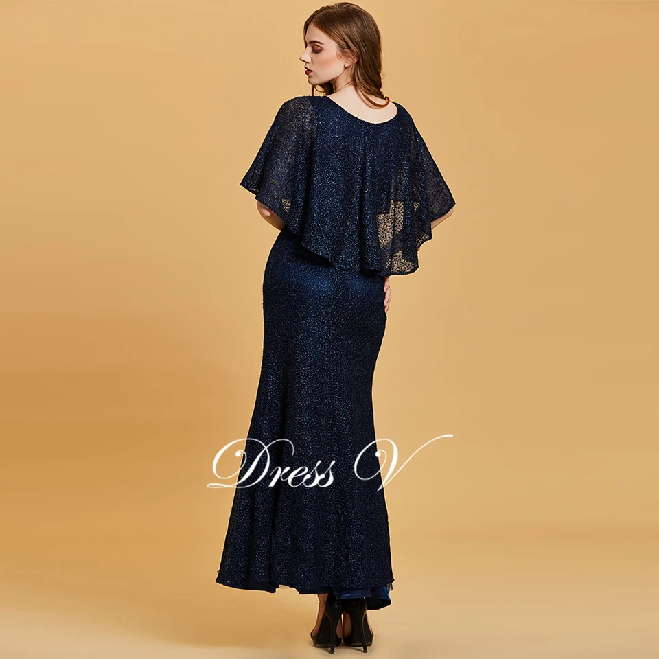 Dressv, темно-синее длинное вечернее платье, дешево, круглый вырез, бисероплетение, свадебное, вечернее платье, вышивка, Русалка, вечернее платье es