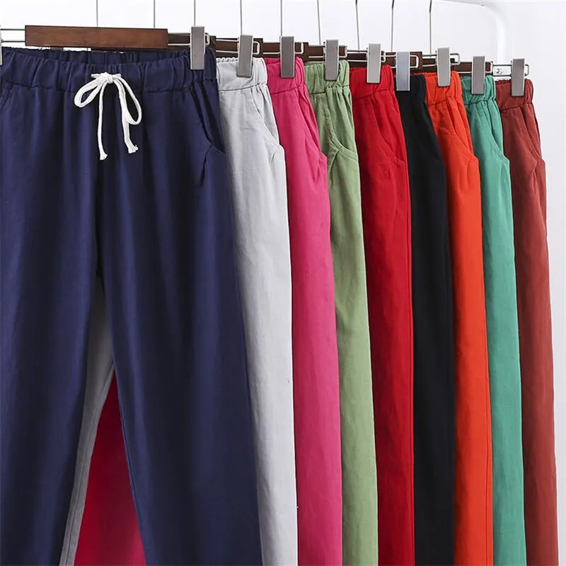 Женские винтажные брюки до щиколотки повседневные однотонные карандаш из хлопка