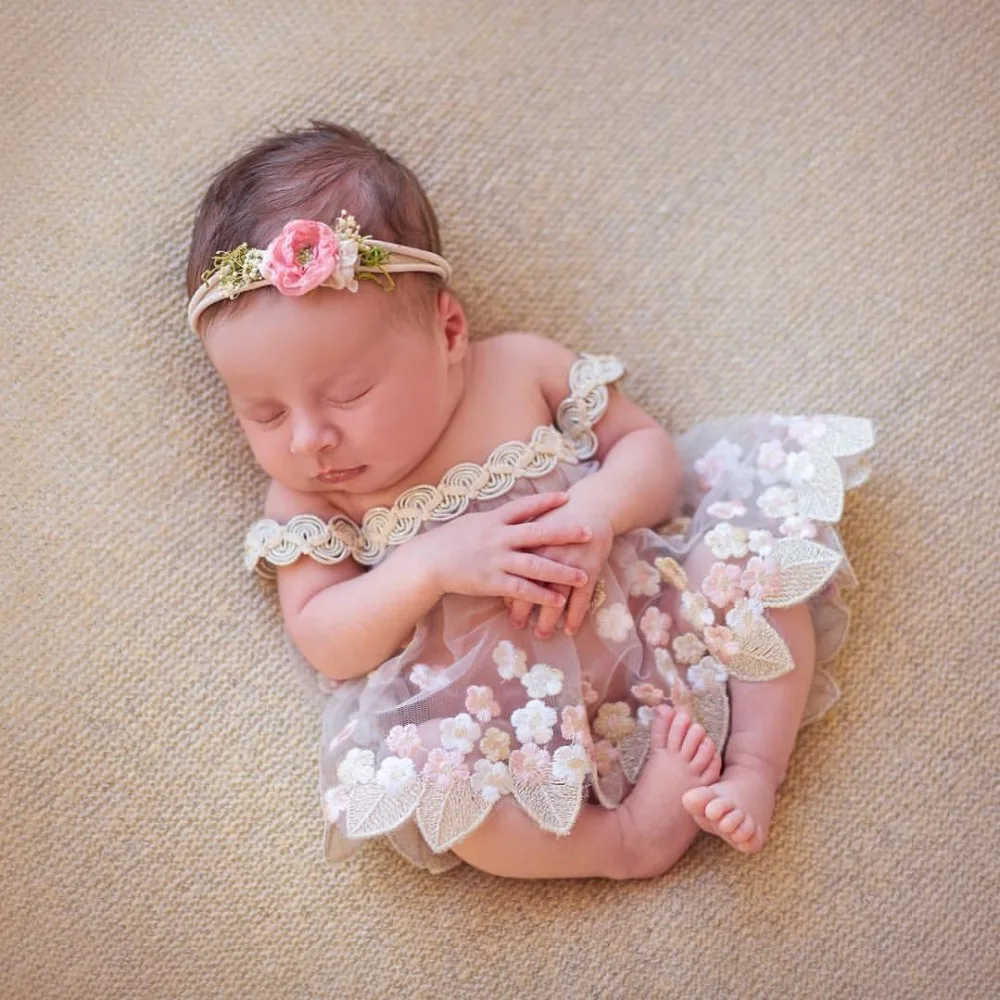 Handmade Newborn Photography PropsBodysuits Flokati Accessories Baby Photo Shoot For Studio Embroidery  Princess  Lace Dress