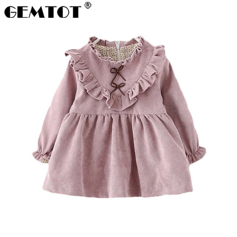

GEMTOT children's dress 2019 spring and autumn new girls long-sleeved dress fashion bow baby princess dress