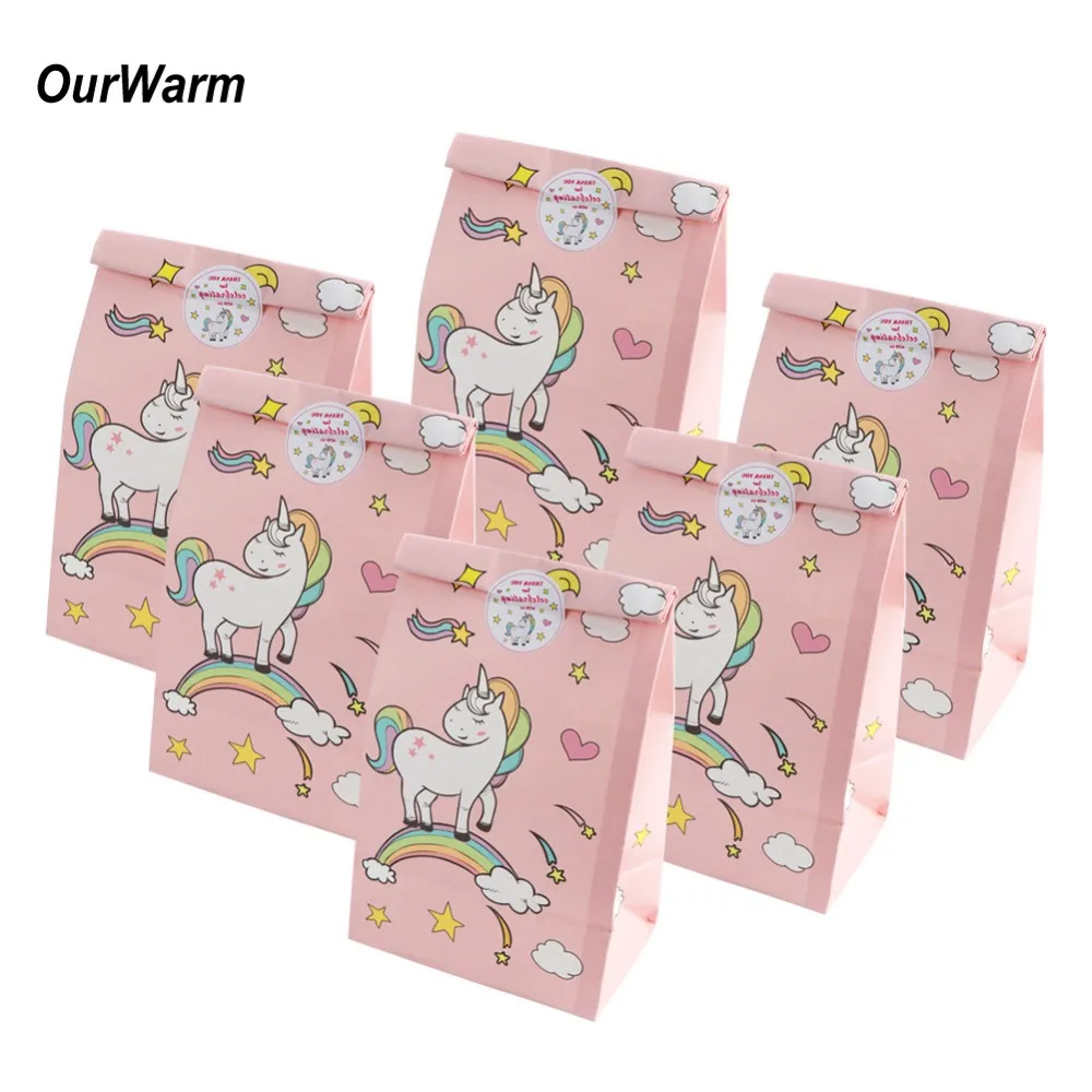 OurWarm 24 шт Единорог вечерние бумажные мешки для подарка День Рождения Бумажные
