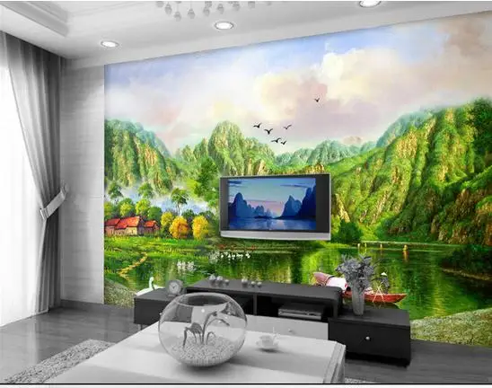 

Customized 3d wallpaper 3d tv wall paper murals Green beautiful lake landscape paintings TV setting wallpaper