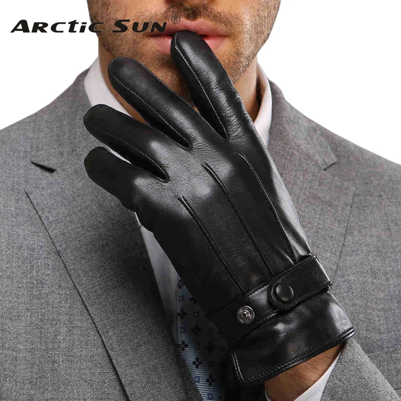Модные брендовые Дизайнерские мужские кожаные перчатки, утолщенные теплые бархатные перчатки из натуральной козьей кожи, мужские зимние п...