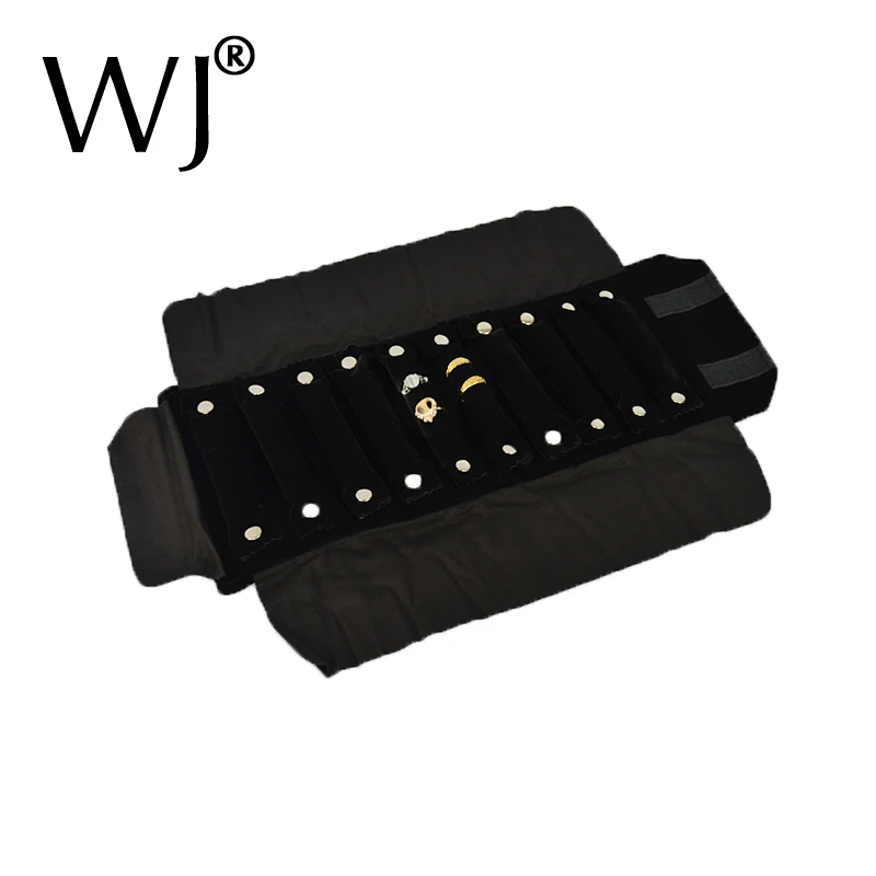 Превосходная черная бархатная Портативная сумка для ювелирных изделий в рулоне