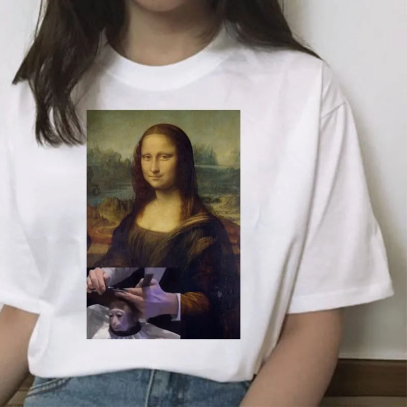 Mona lisa cat футболка Женская Новая мода Топ летняя футболка эстетический Забавный гранж каваи femme короткая футболка хип-хоп
