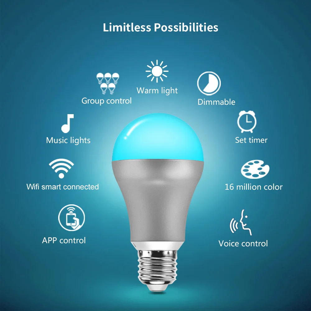 Wi Fi светодиодный умный свет лампы затемнения RGBW Homelights E27 7 W 100 до 264 вольт