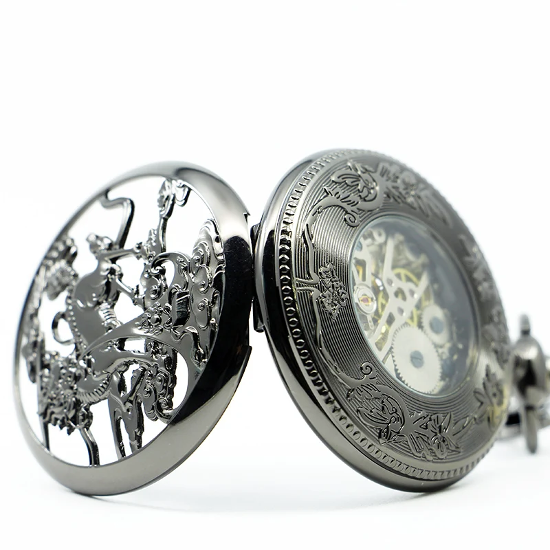 Black Beast Kylin Skull Handmade Mechanical Pocket Watch Vintage Pendant Necklace Bracelet Steampunk Clock Gift