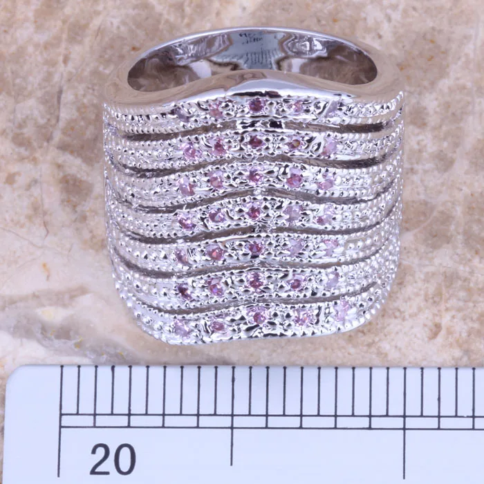 Кольцо женское посеребренное с розовым фианитом размер 6 7 8 9 R1232 | Украшения и