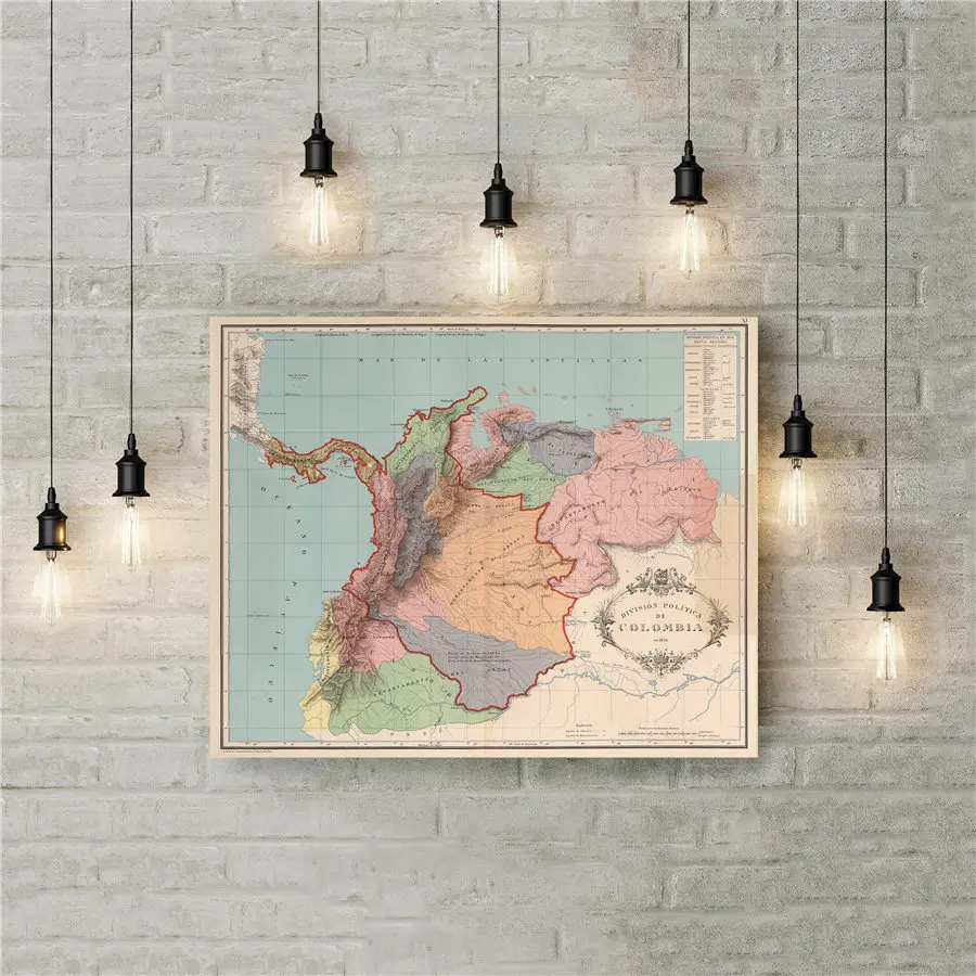 Политика Колумбия карта ВИНТАЖНЫЙ ПЛАКАТ ретро холст печать рисунок для бара