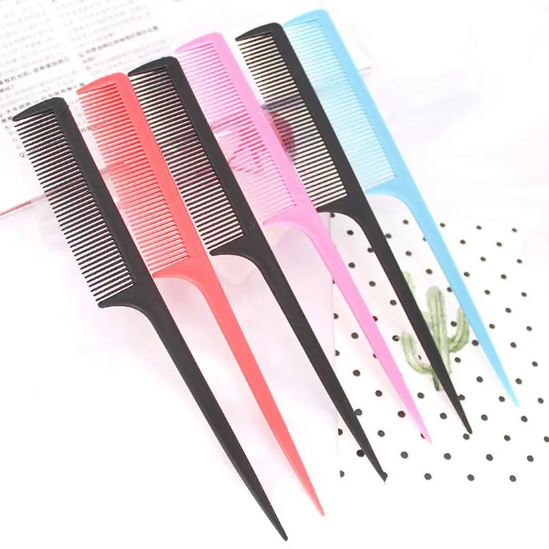 

20.5cm Women Portable Plastic Rat Tail Hair Comb Fine-Tooth Long Handle Brush Solid Color Cosmetic Hairdresser Styling Tool
