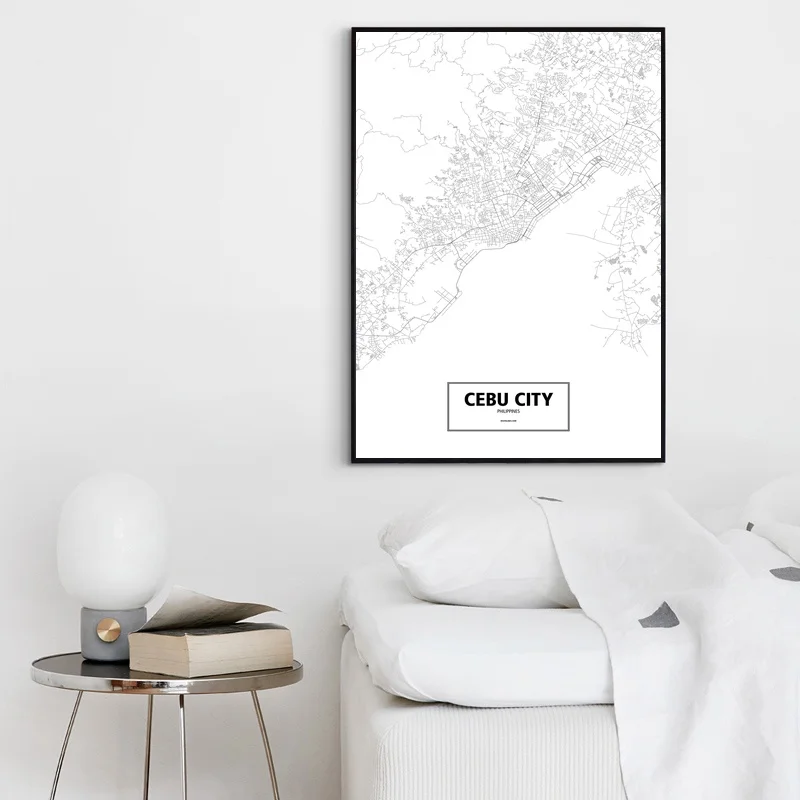Cebu City Philippines Black White Custom World Map Poster Canvas Print Nordic Style Wall Art Home Decor | Дом и сад