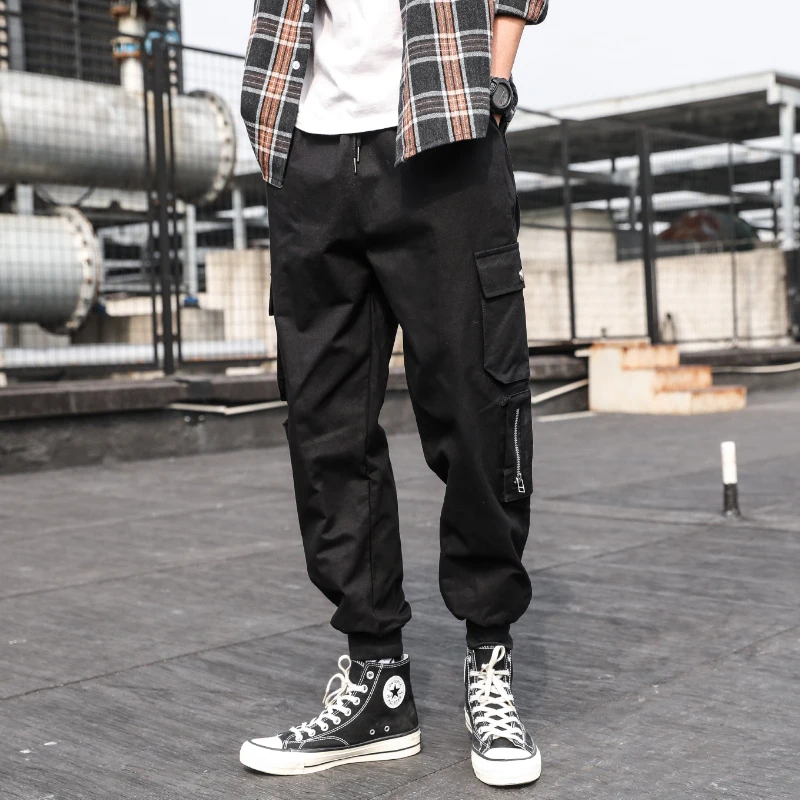 

2021 New Men Hip Hop Harem Pants Casual Zippers Ankle-Length Muti Pockets Mens Cargo Pants Pockets Streetwear Joggers Pants