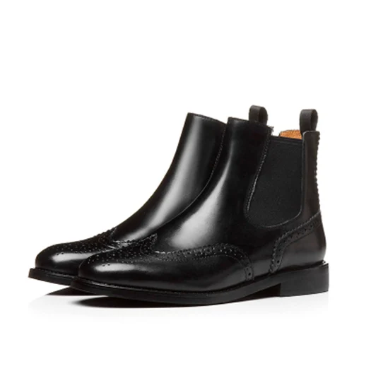 Black Brogue 2.5cm Осень тенденция обувь коренастый плоские челси женские ботильоны Круглый носок лакированная кожа черный грубый башмак Британская слипоны короткая женский мода китайский женская - Цвет: Black Brogue 2.5cm