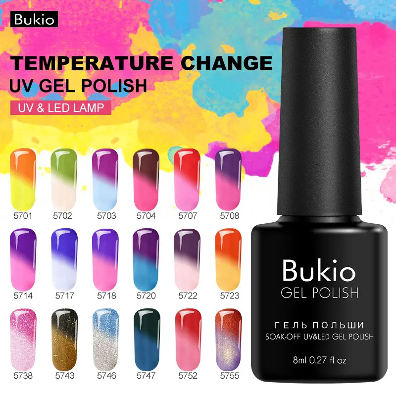 Цветной гель для ногтей Bukio полуперманентный эмалевый УФ светодиодный термолак