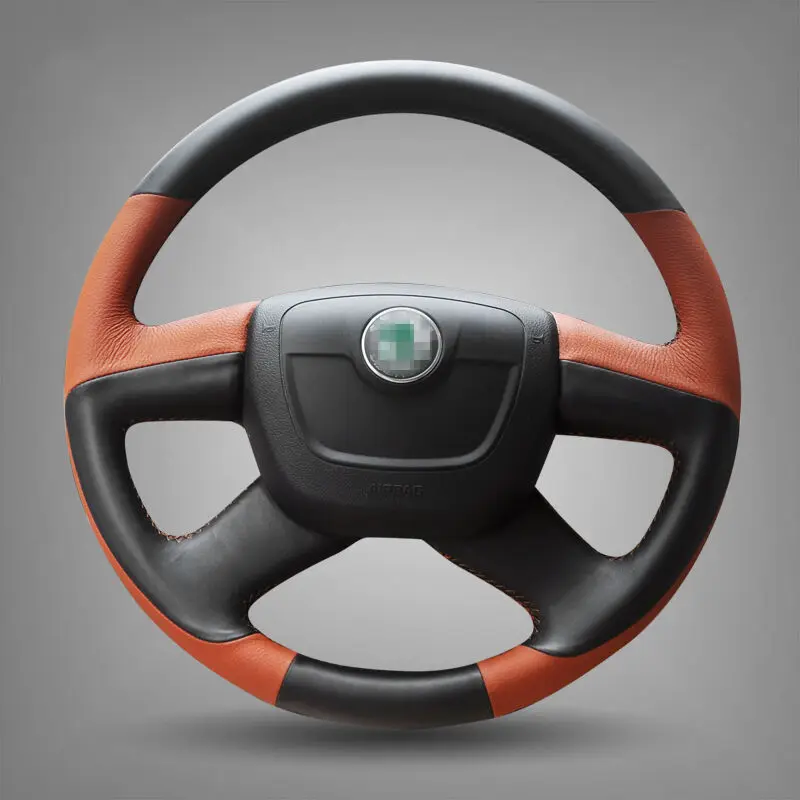 

Black Brown Leather Steering Wheel Cover for Skoda Octavia Superb 2012 Fabia Skoda Octavia a 5 a5 2012 2013 Yeti 2009-2013