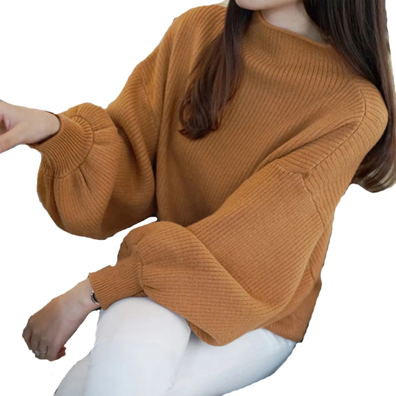 Женский трикотажный джемпер с рукавами-фонариками эластичный пуловер 9 цветов