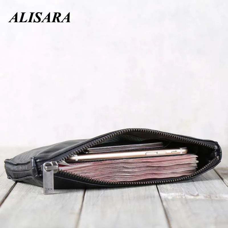 Alisara, мужские длинные кошельки,, первый слой, Воловья кожа, натуральная кожа, модный кошелек для телефона, ручная работа, клатч, высокое качество