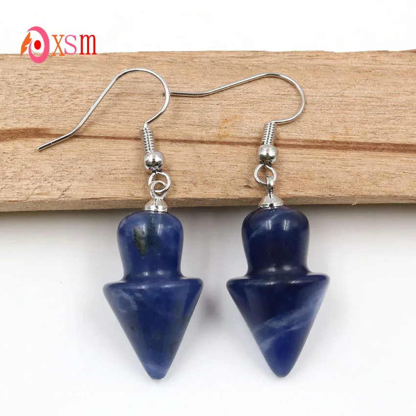 

XSM Wholesale 10 Pair Pyramid Gyro Shape Drop Earrings Natural Stones Purple Amethysts Crystal Quartzs Jewelry Making