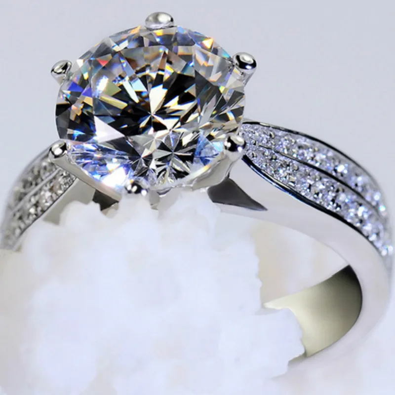 New Fashion Wedding Claws Design Ring for Women Huge Round Cut Crystal White Gold Color Zircon Cubic Luxury Engagement Ring - Main Stone Color: White