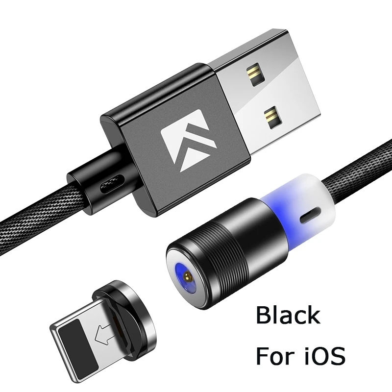 Магнитный кабель FLOVEME usb type-C для samsung S10 S9 Plus, Шнур Micro USB, зарядное устройство для iPhone XS Max XR X, Магнитный зарядный кабель - Цвет: Black For iOS