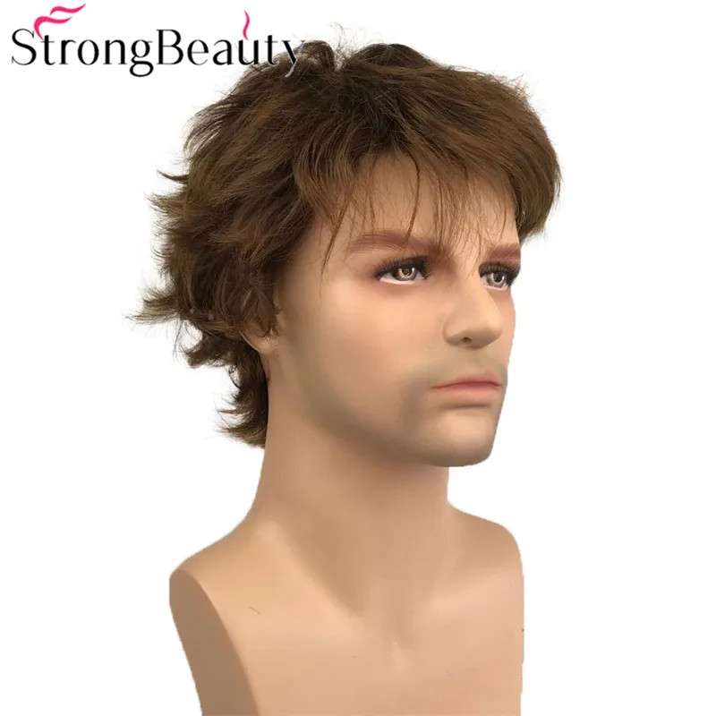 StrongBeauty короткие мужские парики многослойные волосы волнистый парик