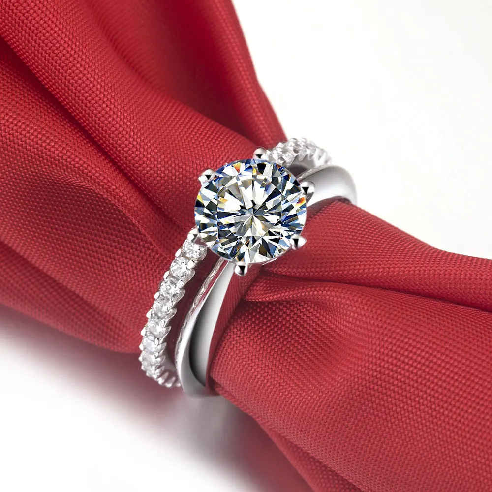 

Solid 14K White Gold Wedding Sets 1.55Ct Diamond Wedding Rings Set Ring Bridal Sets 14k Gold rings for Women Jewelry