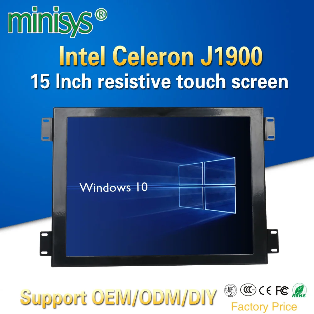 Minisys Дешевые 15 дюймов все в одном ПК Intel Celeron J1900 четырехъядерный резистивный ЖК сенсорный экран Barebone встроенный компьютер с вентилятором