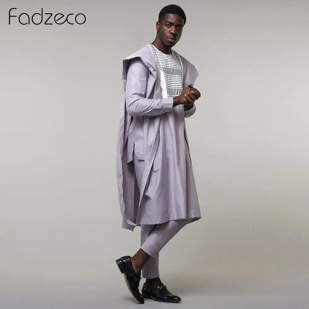 Fadzeco африканские костюмы для мужчин Agbada Dashiki деловой комплект из 3 предметов Boubou