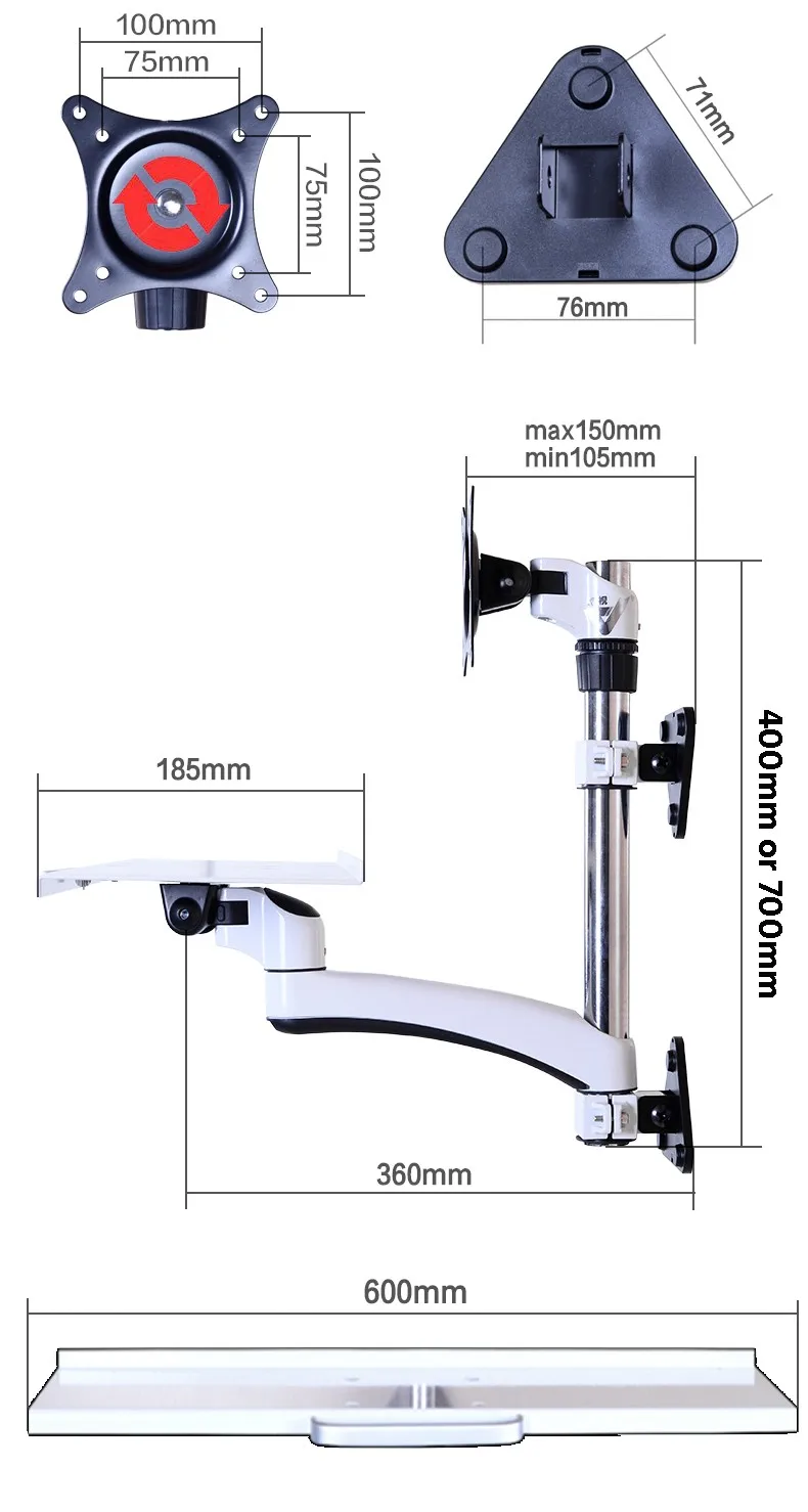 LCD-TS2 алюминий 9-2" 360 Вращающийся сидячий стенд стол 2-8 кг полный движения vesa100x100 10"-2" монитор кронштейн с клавиатурой держатель