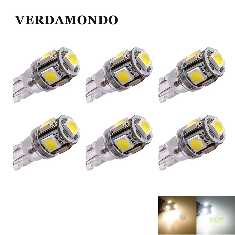 6x T10 W5W 194 168 светодиодные лампы 5 SMD 5050 Светодиодный чайник купол интерьерный