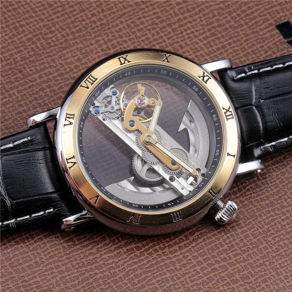 2017 FORSINING модные часы для мужчин роскошный Римский чехол прозрачный скелет