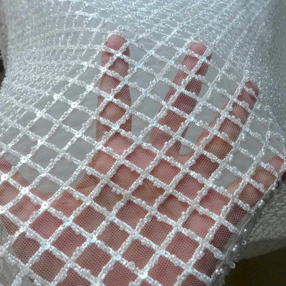 Свадебный стиль полиэстер тяжелая вышивка бисером кружевная ткань для