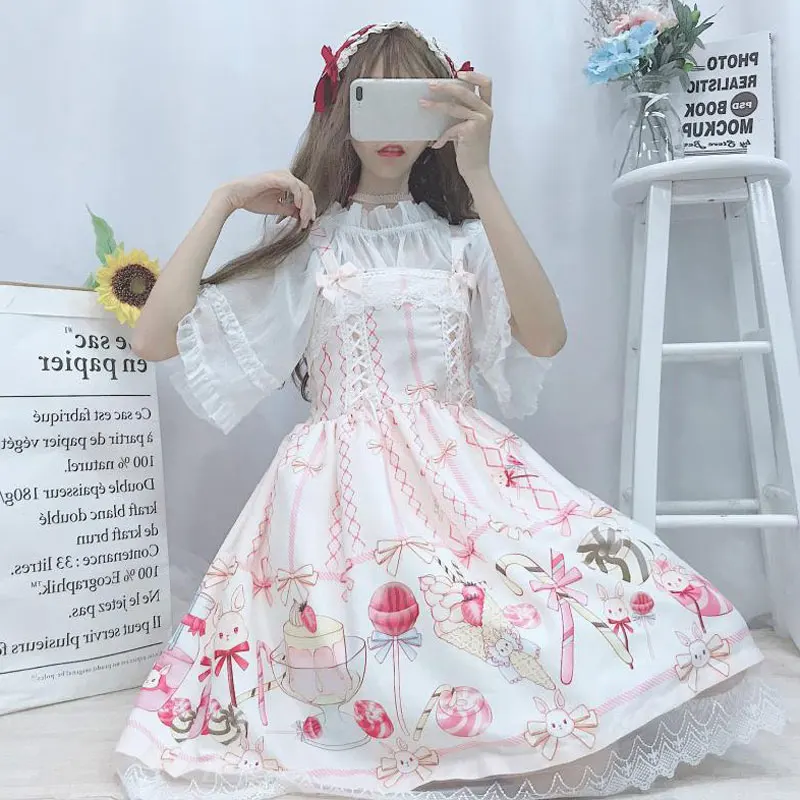 sleeveless dress2 Японское платье в стиле Лолиты JSK, женское летнее платье, милое мягкое платье в стиле Лолиты для девочек, милое платье на бретелях - Цвет: sleeveless dress2