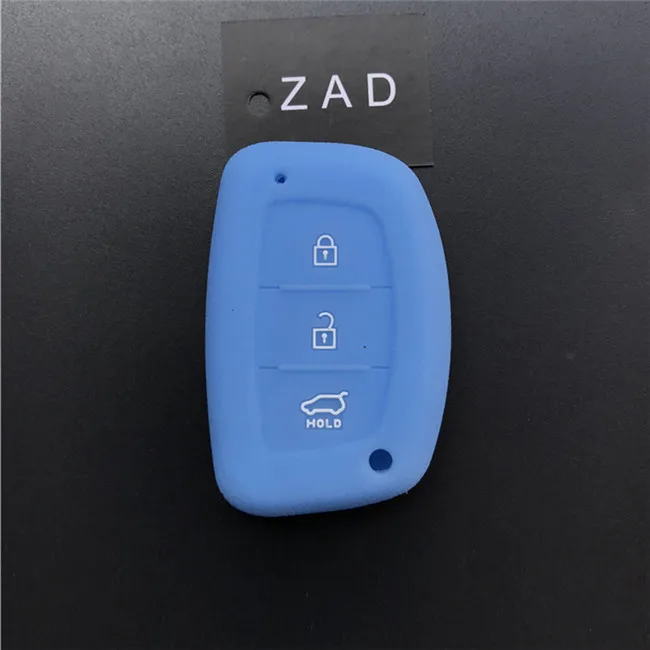 light blue ZAD 3 кнопки силиконовый резиновый автомобильный чехол для ключей Набор держателей для hyundai tucson mister ix35 solaris i25 i30 accent умный чехол для ключей - Название цвета: light blue