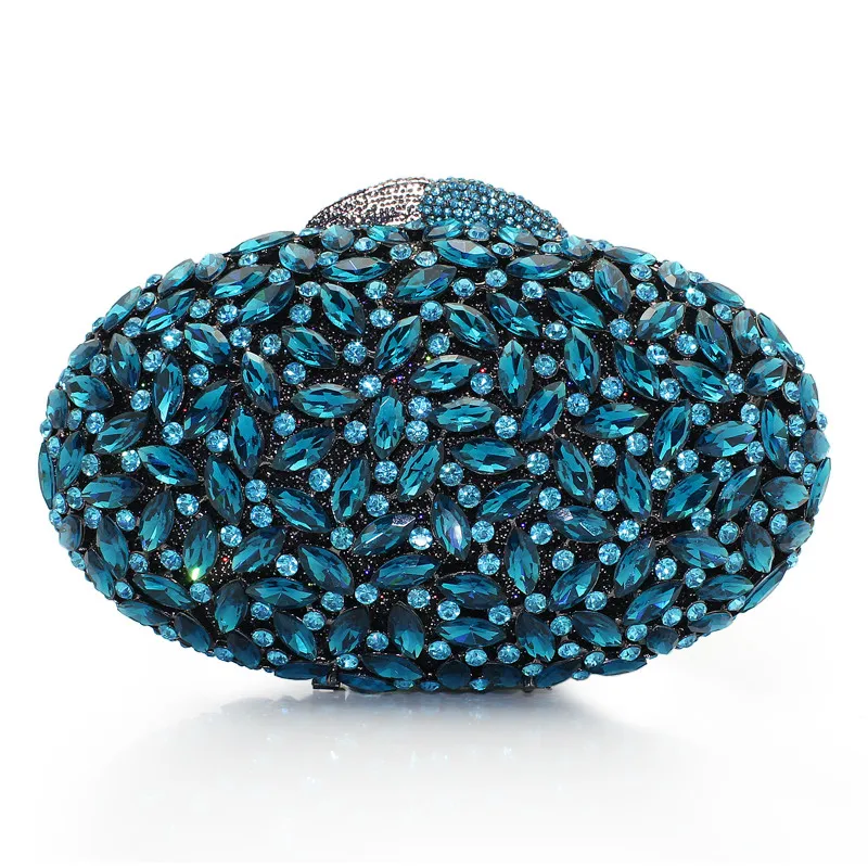 

Stylish Oval Evening Bag Luxury Big Rhinestone Banquet Bag for Party Purse Blue Women Wedding Bling Clutch Bag (8712A-B)