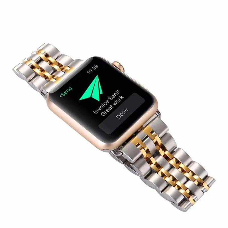 Ремешок мужской из нержавеющей стали для Apple Watch 4/3/2/1 складная застежка с двумя