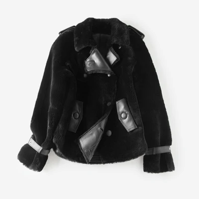 OFTBUY пальто с натуральным мехом, зимняя куртка для женщин, мех Мериносовой овцы, натуральная кожа, куртка с подкладкой, толстая теплая парка с натуральным мехом - Цвет: Черный