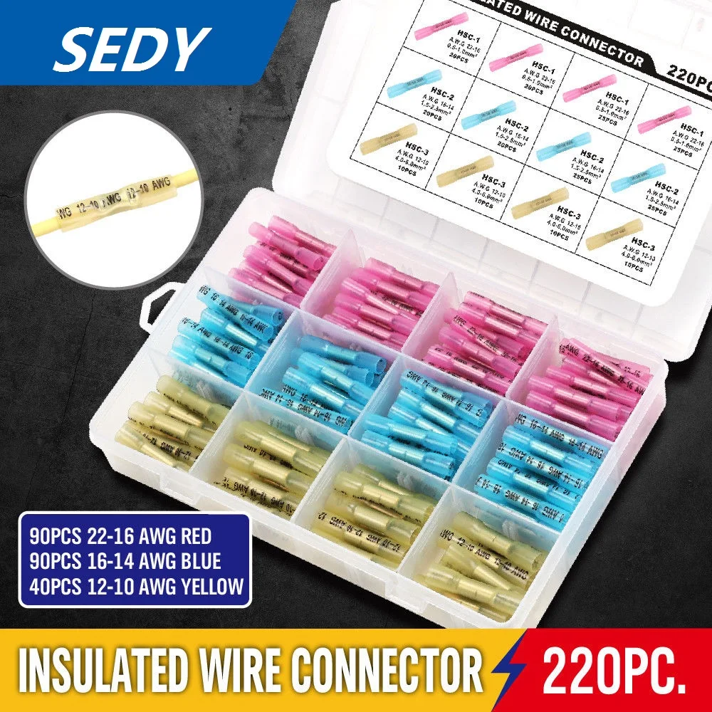 

2021SEDY 220Pcs Polyolefin Shrinking Assorted Heat Shrink Tube Wire Cable Sleeving Tubing Waterproof Insulated Welding Terminals