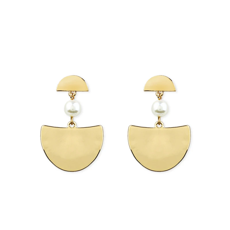 European And American Creative Semi-Circle Gold Color Earrings Women's Clothing Accessories Temperament Imitation Pearl Drop Ear |