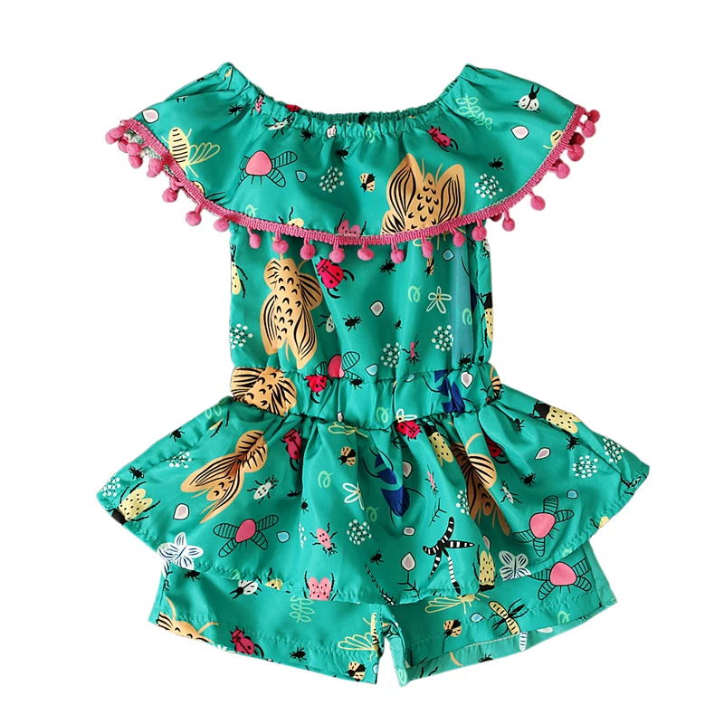 Baby Girls Clothes Toddler Kids Vintage Tassel Romper Green Jumpsuit Cotton Outfits 2019 Summer Clothing | Детская одежда и обувь