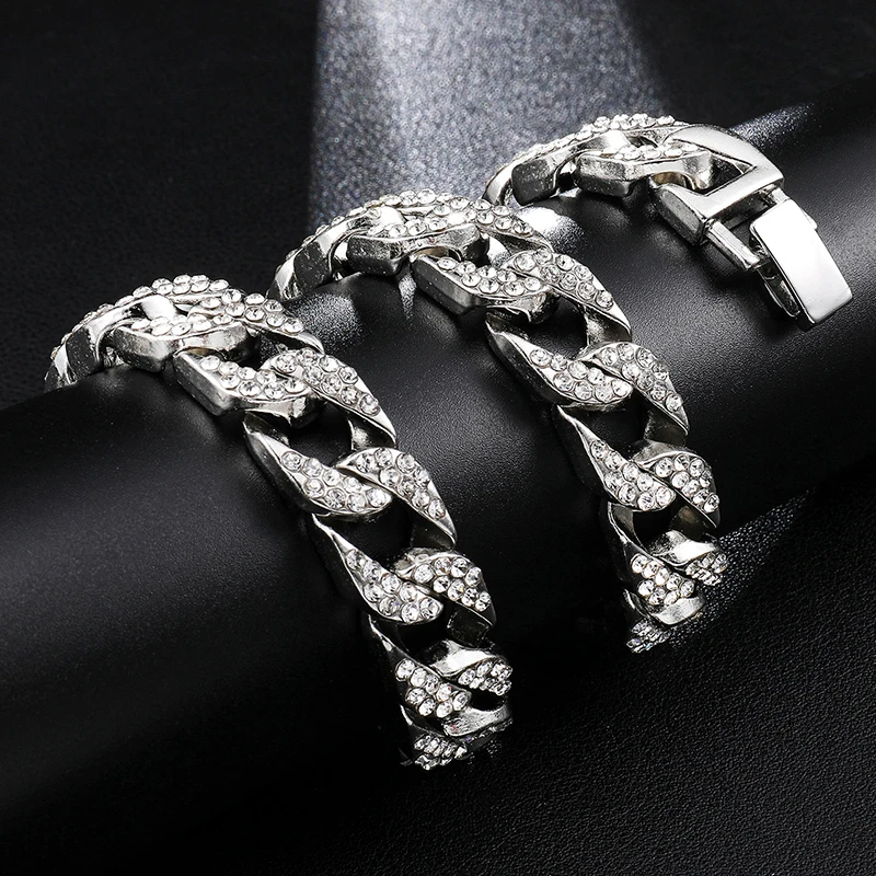 Мужская цепь из кубинской панцирной цепи Майами украшение под золото с фианитами