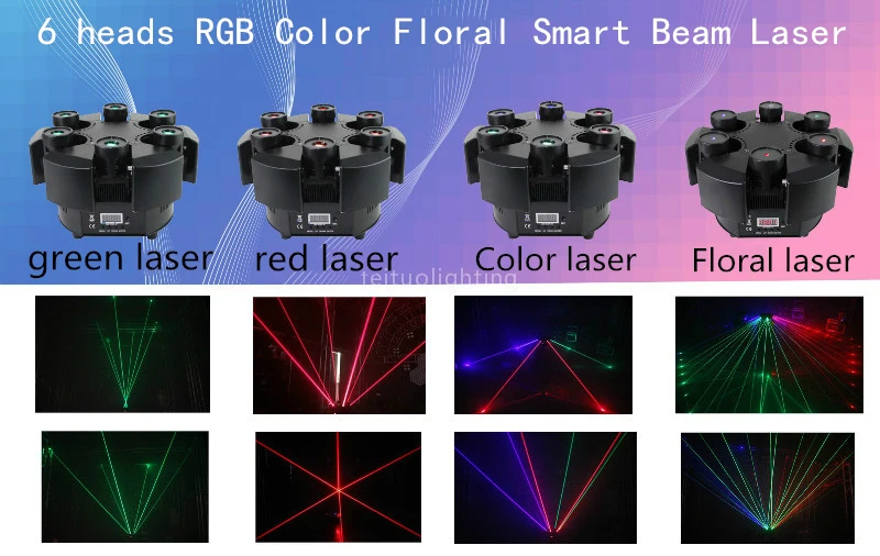 Новинка,, 6 головок, лазерный светильник, RGB, цветочный цветной луч, лазерный луч, вращающаяся, для мытья, RGB лазерный светильник, движущаяся головка, светильник ing