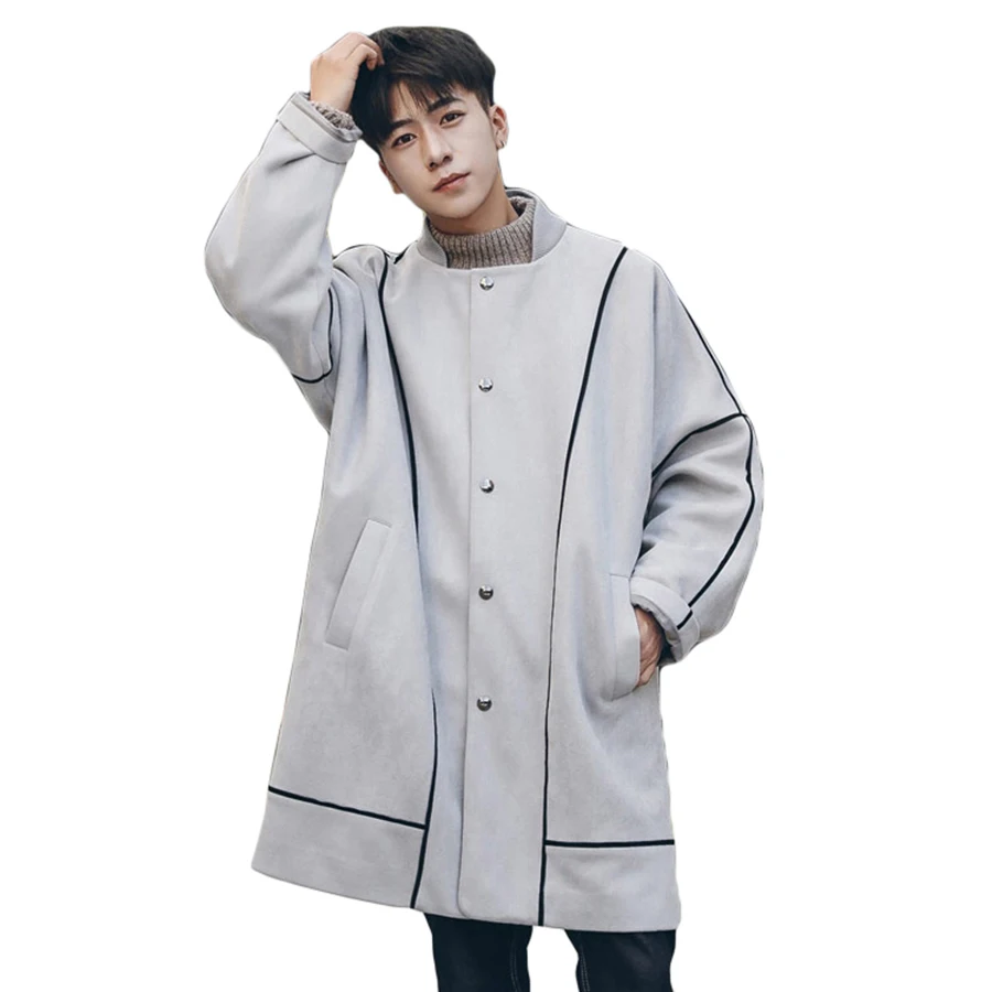 Мужская длинная замшевая куртка теплая уличная в стиле хип-хоп на кнопках |