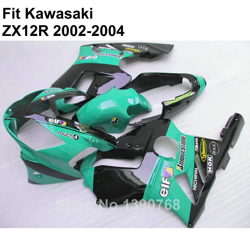 Высокое качество ABS обтекатели для Kawasaki Ninja ZX12R 2002 2003 2004 металлик зеленый черный
