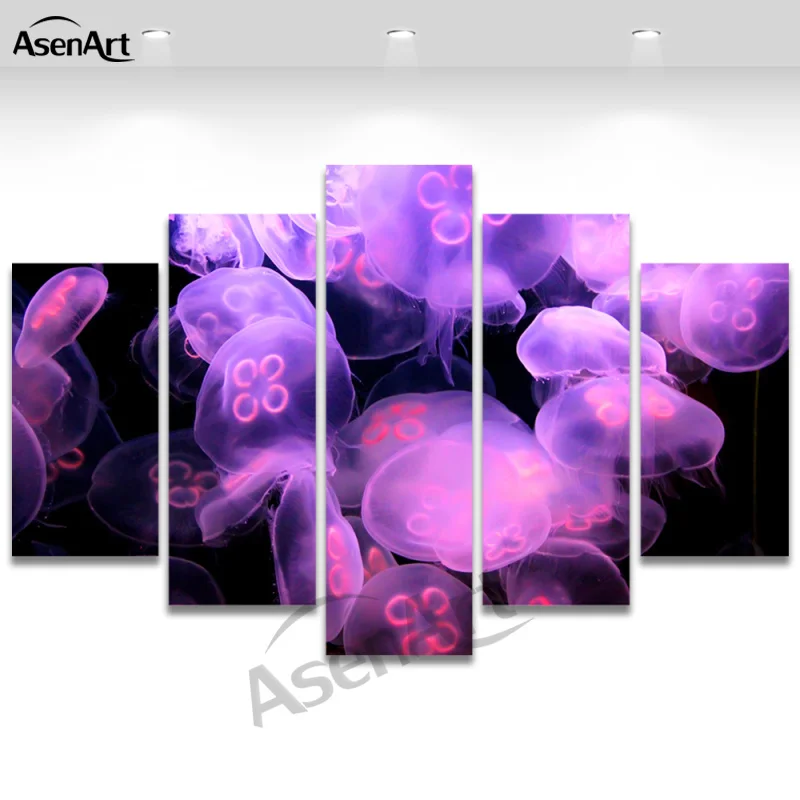 5 шт. настенная живопись Медузы морской мир животные картина фиолетовая холст