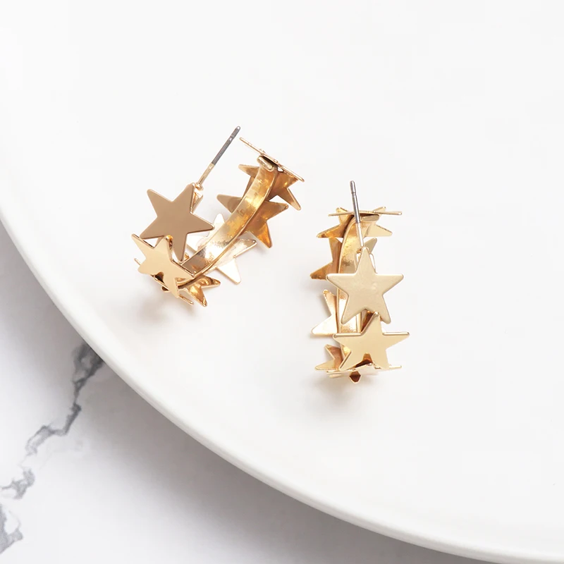 Модные новые простые дизайнерские серьги Brincos Bijoux Star Металлические корейские