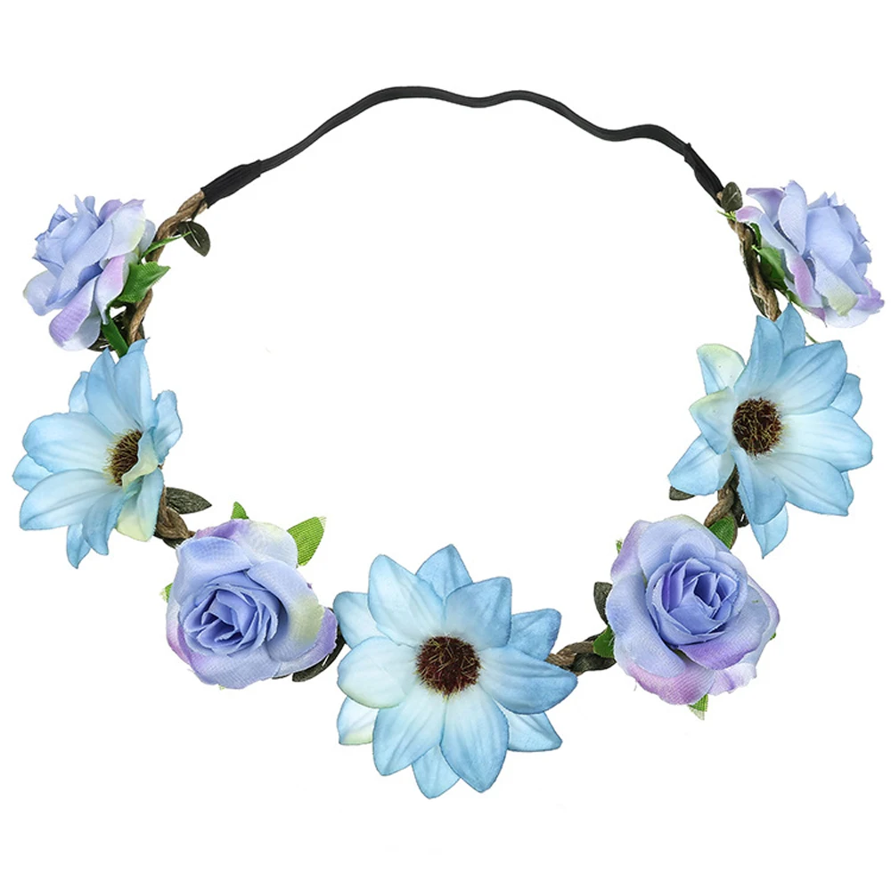 QOOKOO I Artificial Flower Wreath Crown Wedding Bride Beach Elastic Head Bands Decoration Garlands Boho Garland Handmade Fabric |
