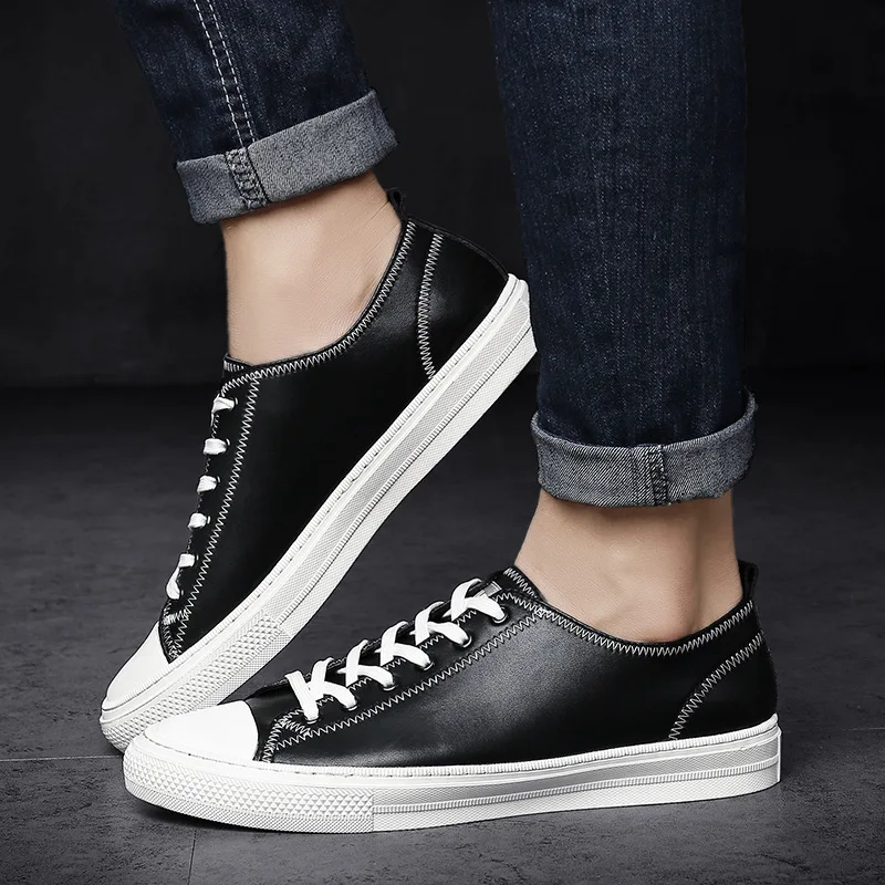 Популярная мужская обувь черного и белого цвета новая модная Корейская для